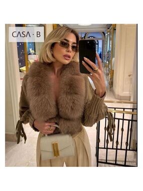 SOON to CASA B | The Emillie Faux Fur Knitted Cropped Sweater